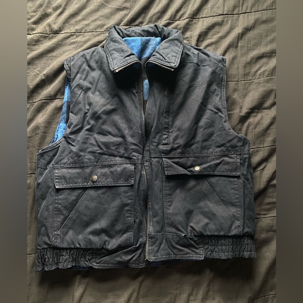 Reversible blue plaid navy vest